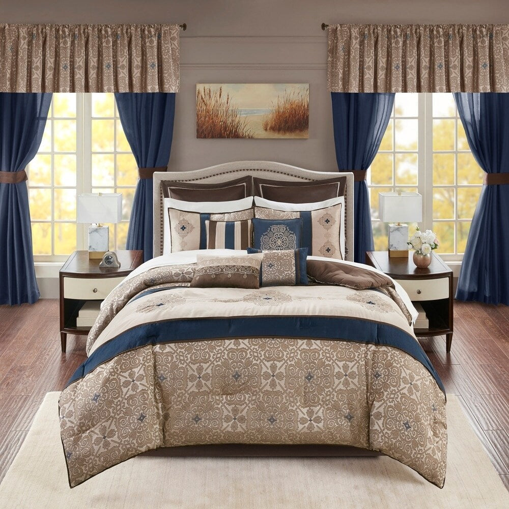 Madison Park Essentials Parker Jacquard Brodé, Ensemble de 24 Pièces, Chambre en Sac