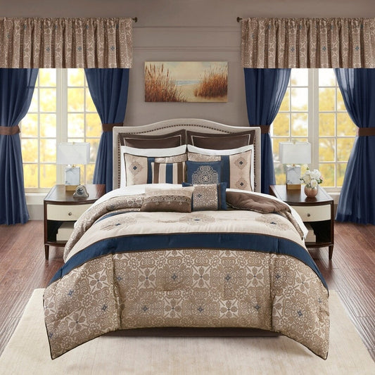 Madison Park Essentials Parker Jacquard Brodé, Ensemble de 24 Pièces, Chambre en Sac