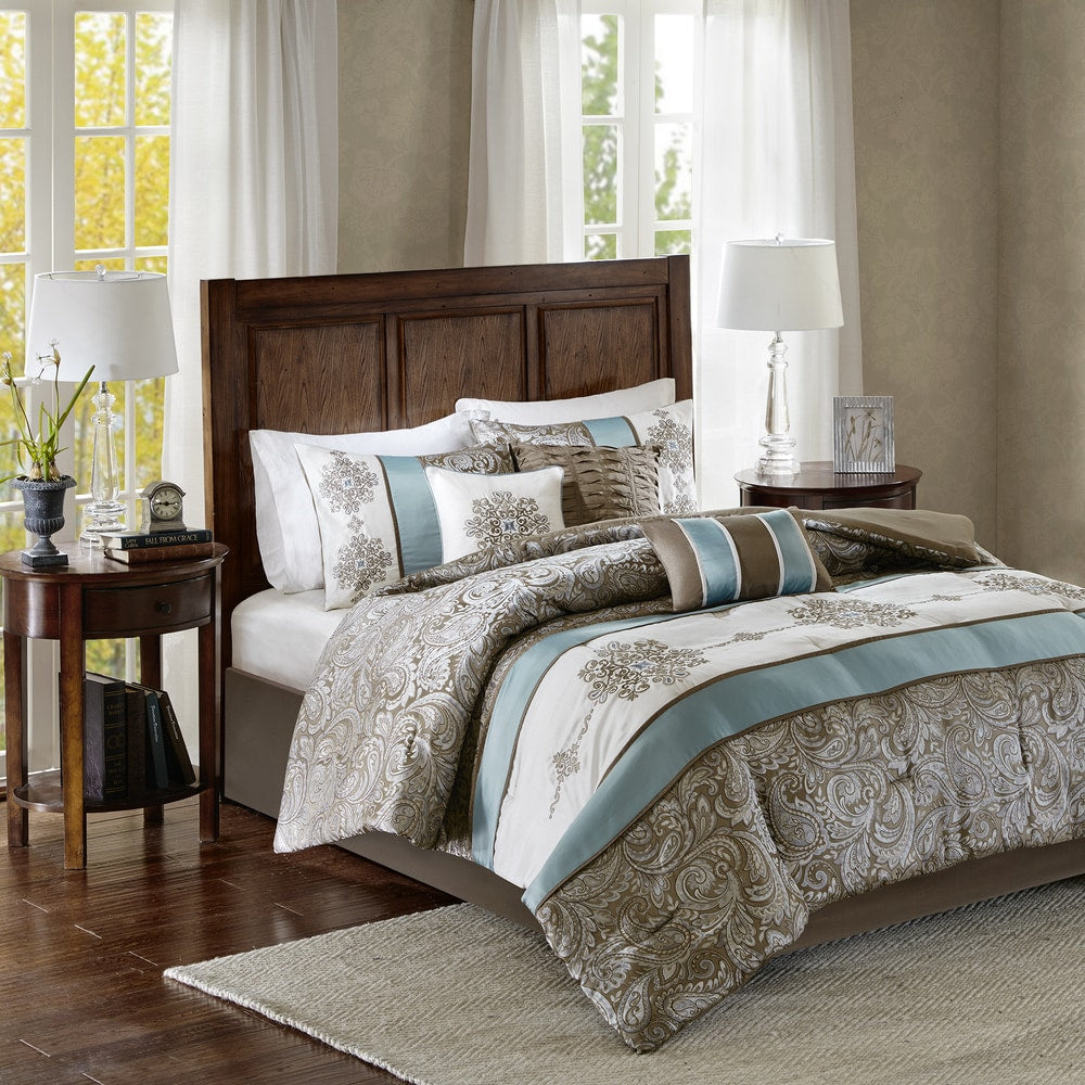 Ensemble de couette 7 pièces Madison Park Lorraine en jacquard bleu