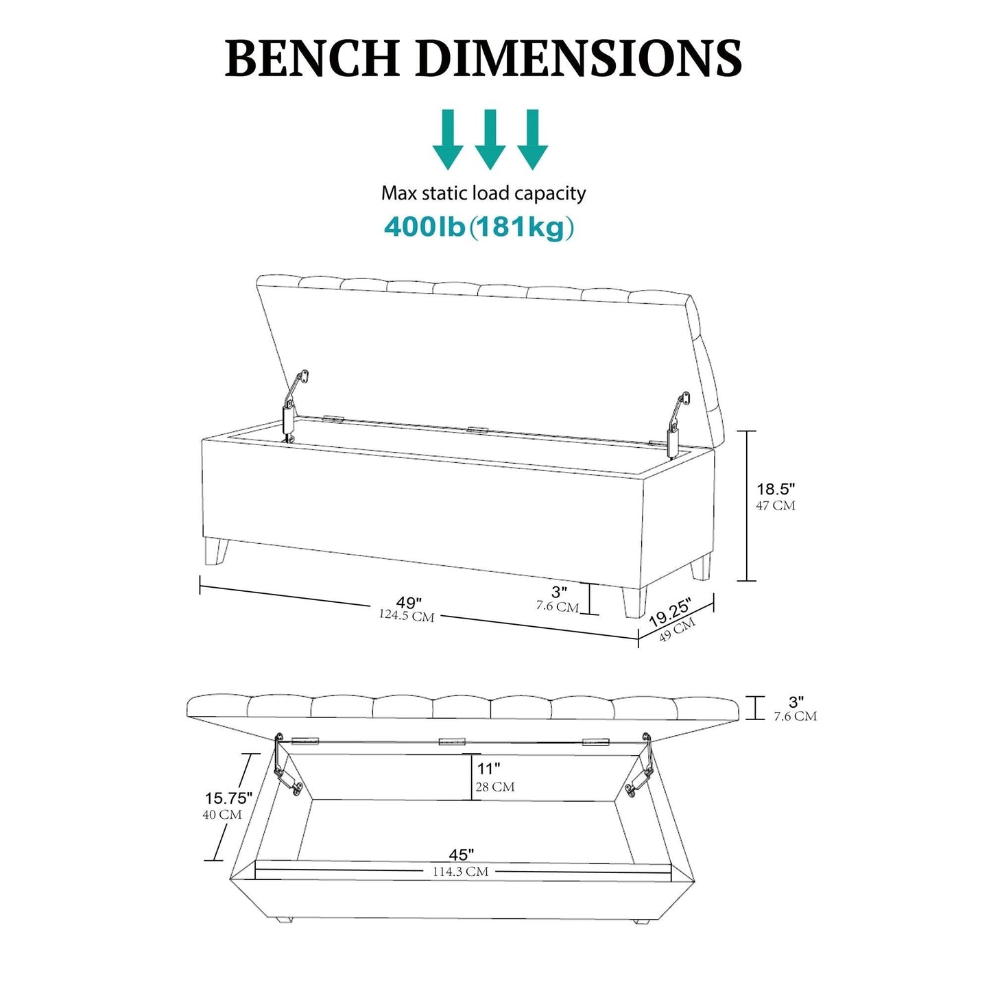 Banc de rangement capitonné et rembourré Madison Park Sasha