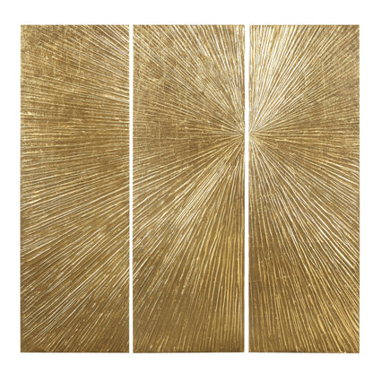 Ensemble de 3 panneaux muraux en résine multidimensionnelle, triptyque à rayons de soleil peints à la main, Madison Park Signature.