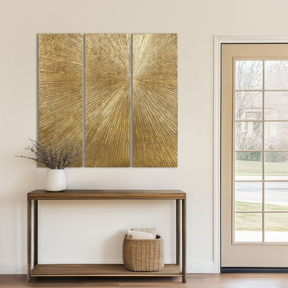 Ensemble de 3 panneaux muraux en résine multidimensionnelle, triptyque à rayons de soleil peints à la main, Madison Park Signature.
