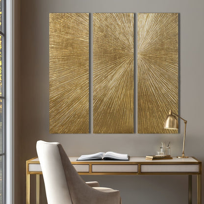 Ensemble de 3 panneaux muraux en résine multidimensionnelle, triptyque à rayons de soleil peints à la main, Madison Park Signature.