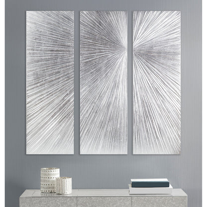 Ensemble de 3 panneaux muraux en résine multidimensionnelle, triptyque à rayons de soleil peints à la main, Madison Park Signature.