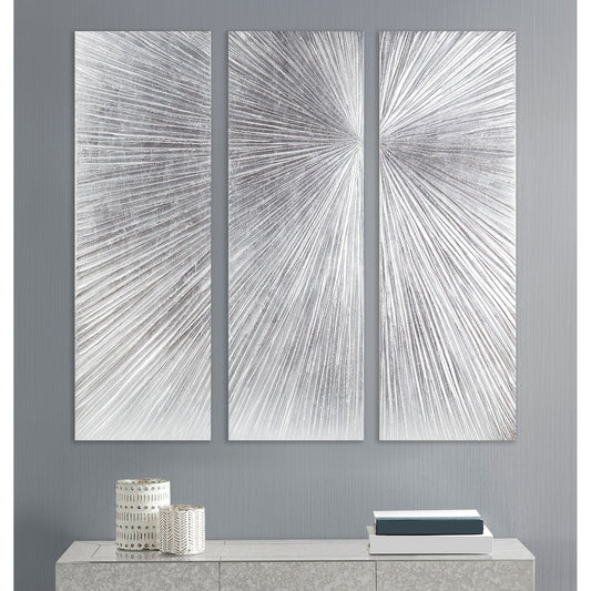 Ensemble de 3 panneaux muraux en résine multidimensionnelle, triptyque à rayons de soleil peints à la main, Madison Park Signature.