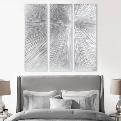 Ensemble de 3 panneaux muraux en résine multidimensionnelle, triptyque à rayons de soleil peints à la main, Madison Park Signature.