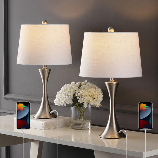 Makena 22.75 Lampe de chevet moderne et élégante en forme de sablier en fer avec port de charge USB, (lot de 2) par JONATHAN Y