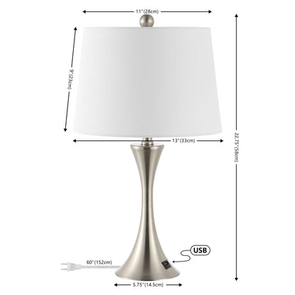 Makena 22.75 Lampe de chevet moderne et élégante en forme de sablier en fer avec port de charge USB, (lot de 2) par JONATHAN Y