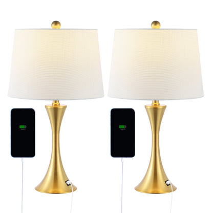 Makena 22.75 Lampe de chevet moderne et élégante en forme de sablier en fer avec port de charge USB, (lot de 2) par JONATHAN Y
