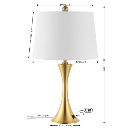 Makena 22.75 Lampe de chevet moderne et élégante en forme de sablier en fer avec port de charge USB, (lot de 2) par JONATHAN Y