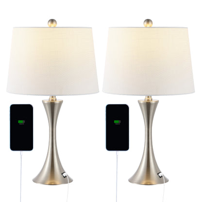 Makena 22.75 Lampe de chevet moderne et élégante en forme de sablier en fer avec port de charge USB, (lot de 2) par JONATHAN Y