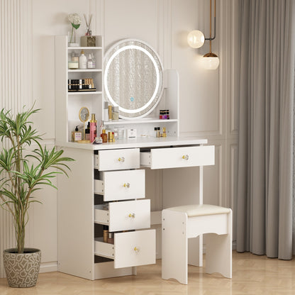 Ensemble coiffeuse avec miroir à écran tactile et tabouret