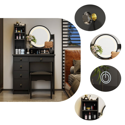 Ensemble coiffeuse avec miroir à écran tactile et tabouret