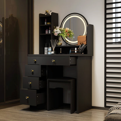 Ensemble coiffeuse avec miroir à écran tactile et tabouret