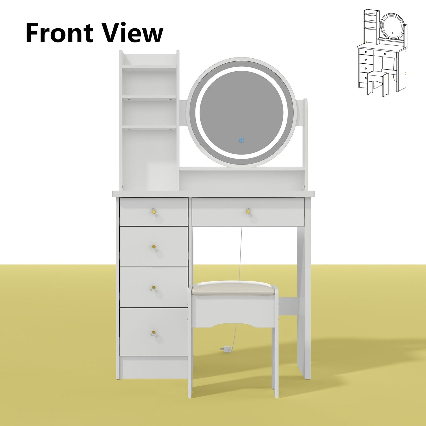 Ensemble coiffeuse avec miroir à écran tactile et tabouret