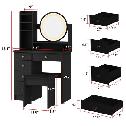 Ensemble coiffeuse avec miroir à écran tactile et tabouret