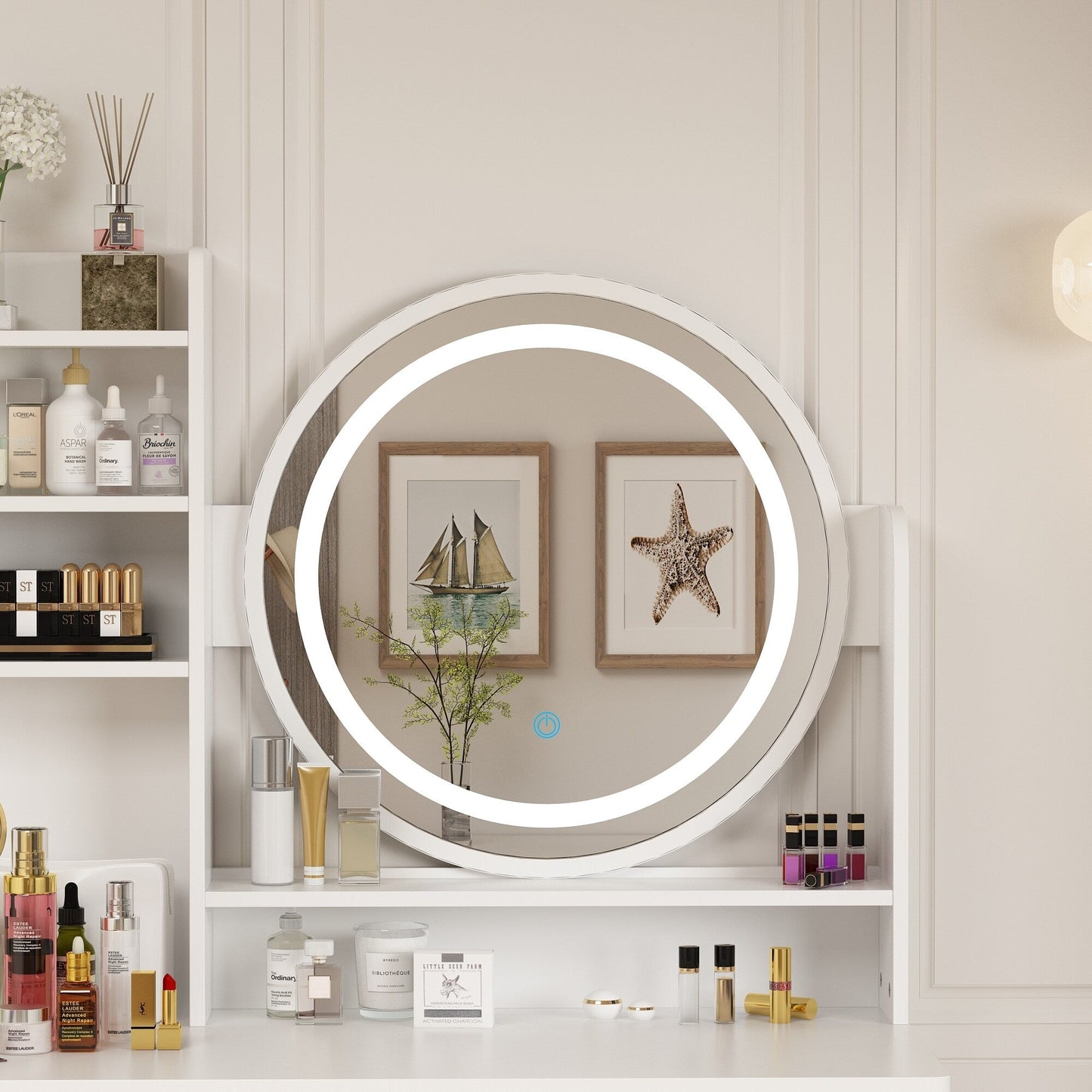 Ensemble coiffeuse avec miroir à écran tactile et tabouret