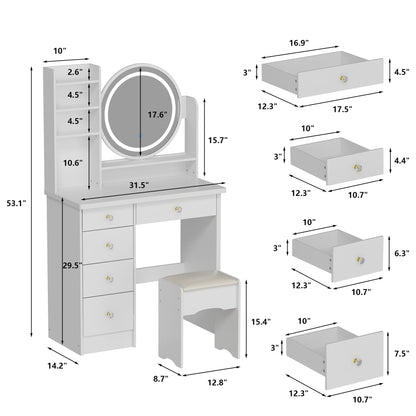 Ensemble coiffeuse avec miroir à écran tactile et tabouret