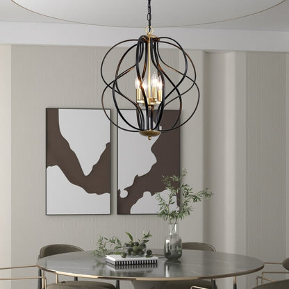 Maxax Lustre géométrique unique à 4 lumières avec accents en fer forgé - 17,7*17,3*17,3