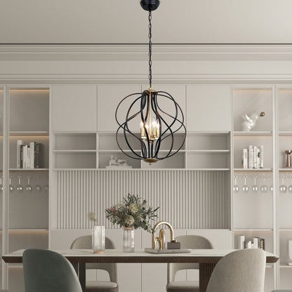 Maxax Lustre géométrique unique à 4 lumières avec accents en fer forgé - 17,7*17,3*17,3