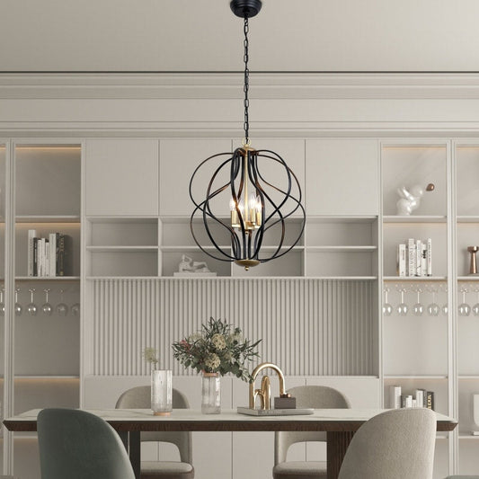 Maxax Lustre géométrique unique à 4 lumières avec accents en fer forgé - 17,7*17,3*17,3