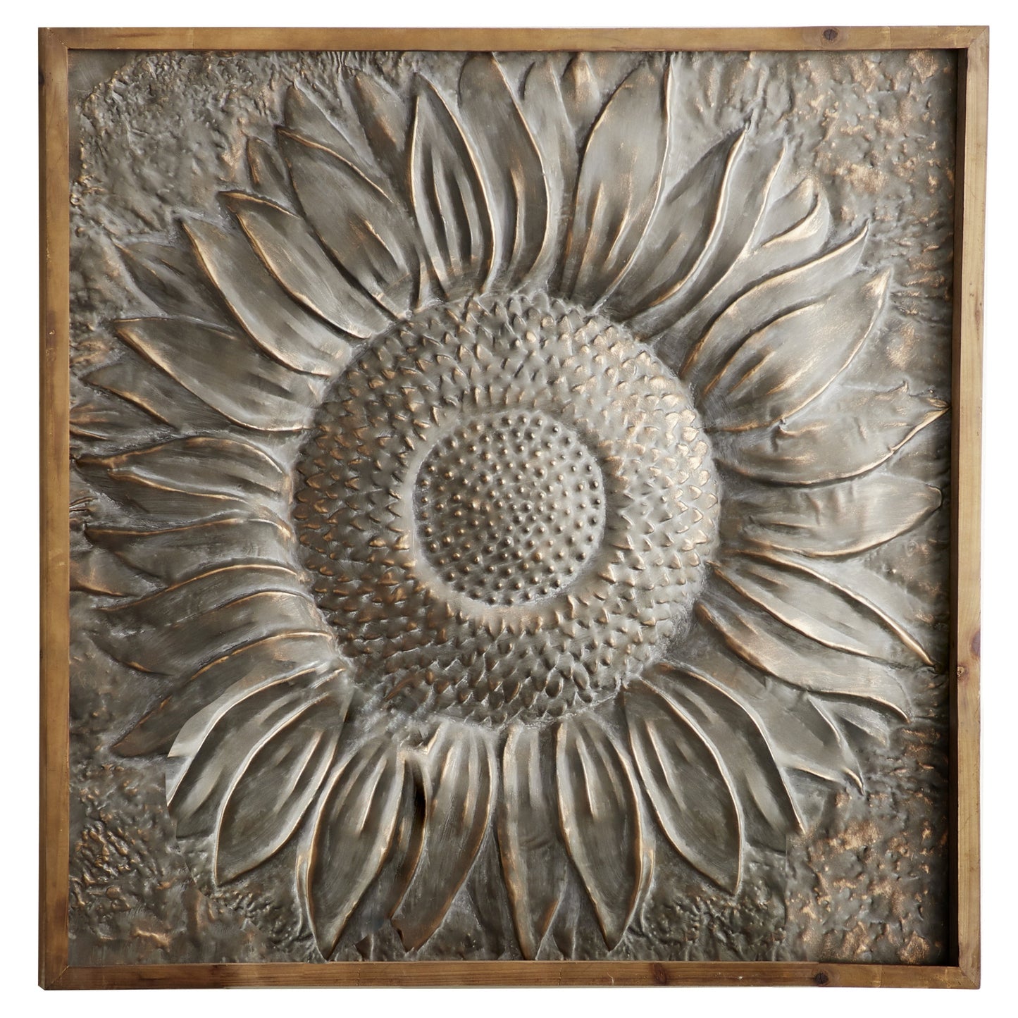 Décoration murale florale en métal représentant un tournesol avec détails en relief - Gris - Roche River Decor