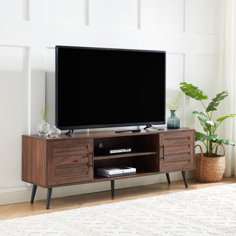 Meuble TV style Mid-Century Modern pour téléviseurs jusqu'à 70 pouces, meuble multimédia - 52 cm (H) x 150 cm (L) x 39 cm (P)