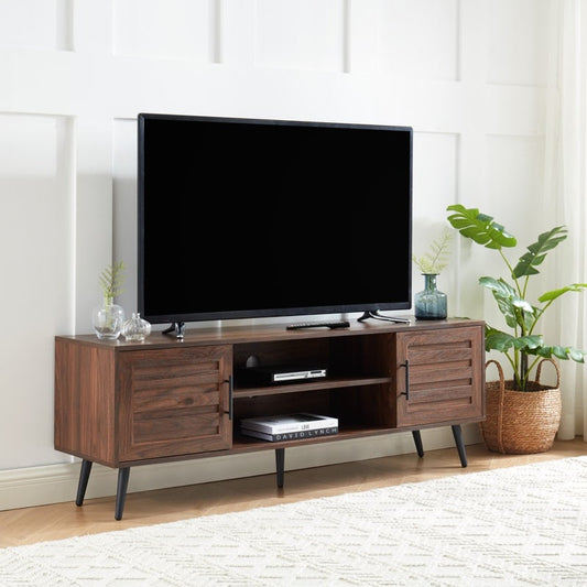 Meuble TV style Mid-Century Modern pour téléviseurs jusqu'à 70 pouces, meuble multimédia - 52 cm (H) x 150 cm (L) x 39 cm (P)