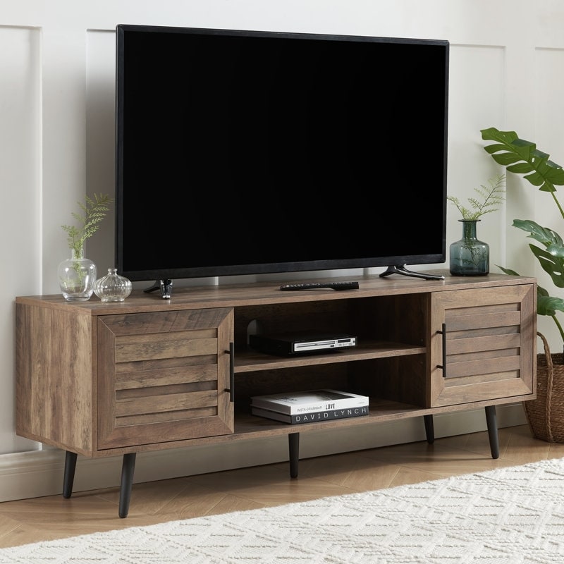 Meuble TV style Mid-Century Modern pour téléviseurs jusqu'à 70 pouces, meuble multimédia - 52 cm (H) x 150 cm (L) x 39 cm (P)