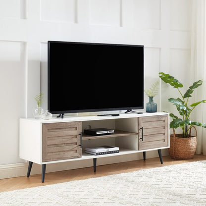 Meuble TV style Mid-Century Modern pour téléviseurs jusqu'à 70 pouces, meuble multimédia - 52 cm (H) x 150 cm (L) x 39 cm (P)