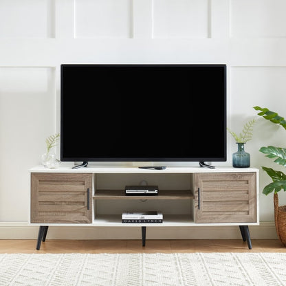 Meuble TV style Mid-Century Modern pour téléviseurs jusqu'à 70 pouces, meuble multimédia - 52 cm (H) x 150 cm (L) x 39 cm (P)