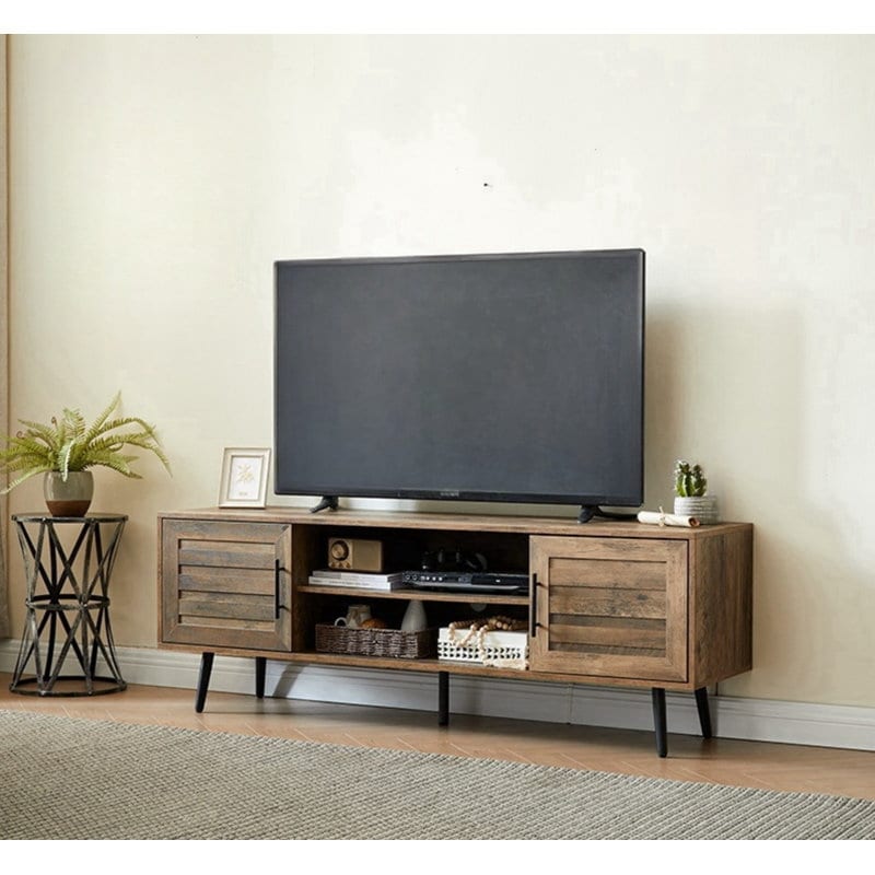 Meuble TV style Mid-Century Modern pour téléviseurs jusqu'à 70 pouces, meuble multimédia - 52 cm (H) x 150 cm (L) x 39 cm (P)
