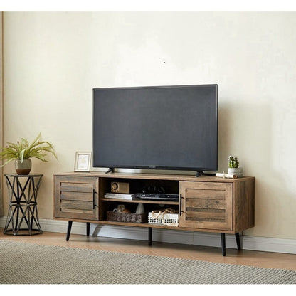 Meuble TV style Mid-Century Modern pour téléviseurs jusqu'à 70 pouces, meuble multimédia - 52 cm (H) x 150 cm (L) x 39 cm (P)