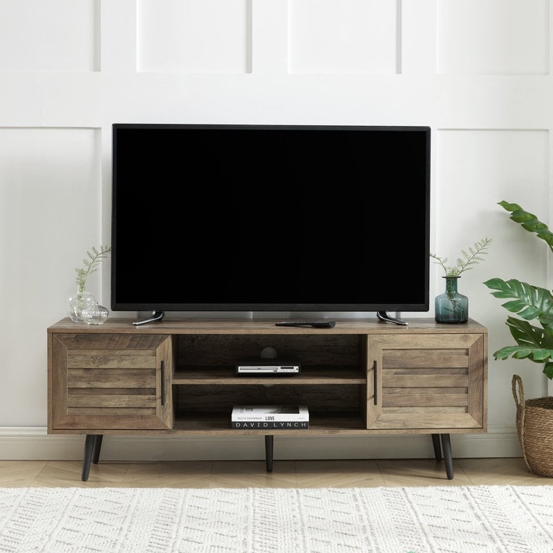 Meuble TV style Mid-Century Modern pour téléviseurs jusqu'à 70 pouces, meuble multimédia - 52 cm (H) x 150 cm (L) x 39 cm (P)
