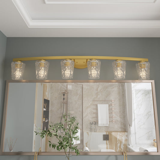 Applique murale de salle de bain à 6 lumières LED, style moderne du milieu du siècle, avec verre artistique et fonction de gradation - 51 pouces