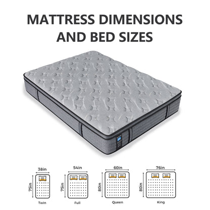 Modland Matelas hybride moyen de 35 cm (14 pouces), Euro Top - Mousse CertiPUR-US ignifugée pour soulager les maux de dos, Twin/Double/Queen/King