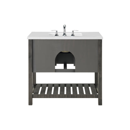 Meuble-lavabo de salle de bain simple Monterey 37, style farmhouse, avec plan de travail.