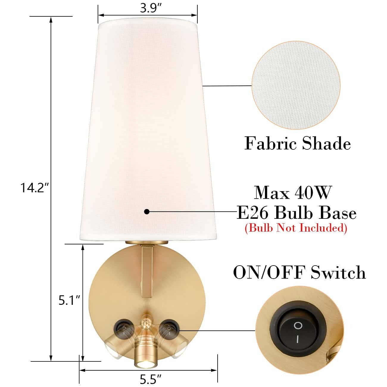 Ensemble de 2 appliques murales Morbihan, lampe murale en tissu avec port USB et interrupteur