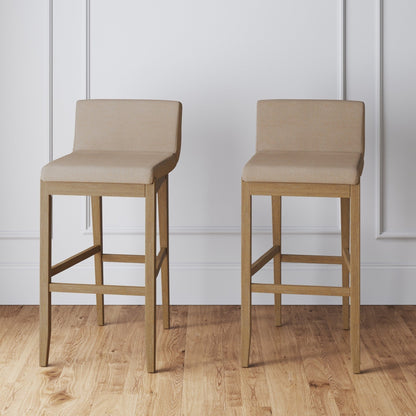 Tabouret de bar moderne Gracie, chaise rembourrée en bouclé et pieds en bois brossé
