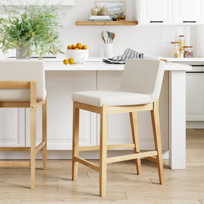 Tabouret de bar moderne Gracie, chaise rembourrée en bouclé et pieds en bois brossé