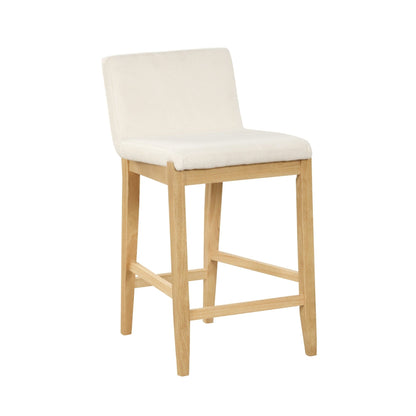 Tabouret de bar moderne Gracie, chaise rembourrée en bouclé et pieds en bois brossé