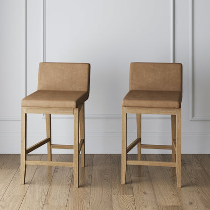 Tabouret de bar moderne Gracie, chaise rembourrée en bouclé et pieds en bois brossé