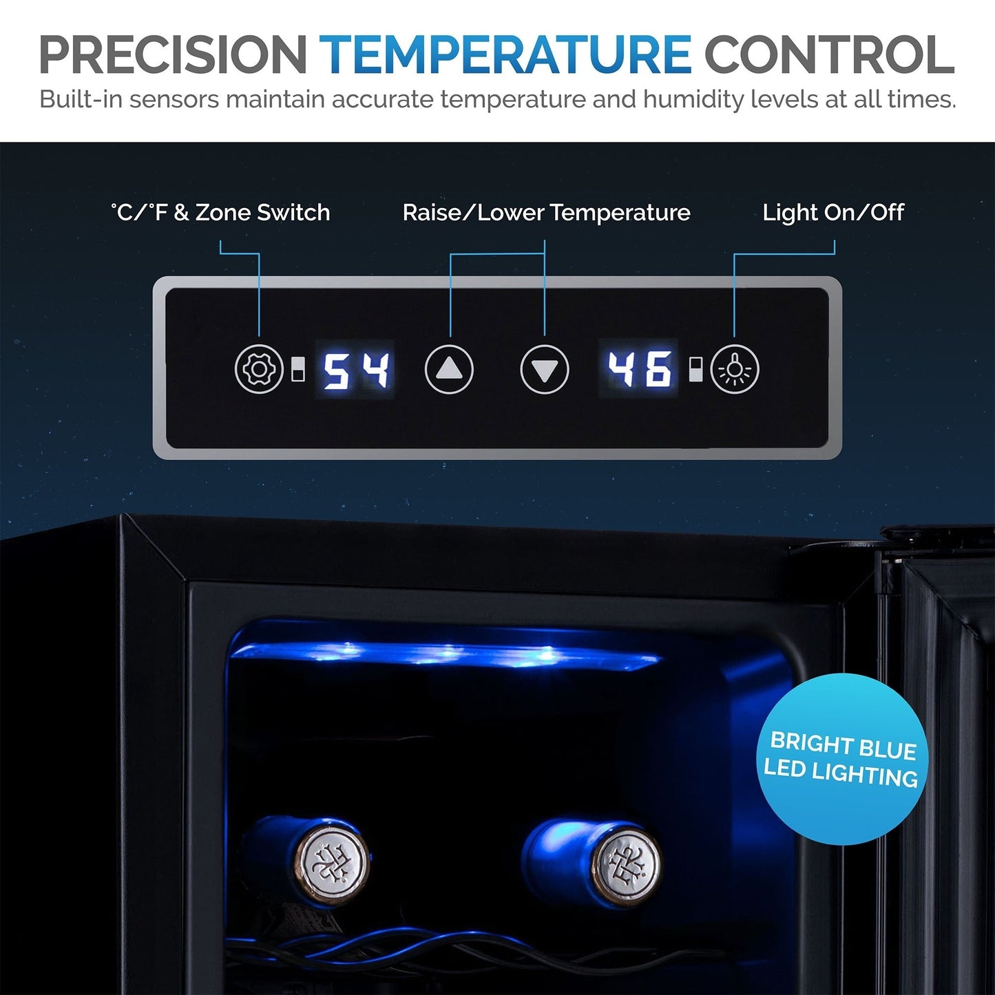 Cave à vin réfrigérante Newair Shadow-T Series, 18 bouteilles, double zone de température, autoportante, thermoélectrique, contrôle numérique