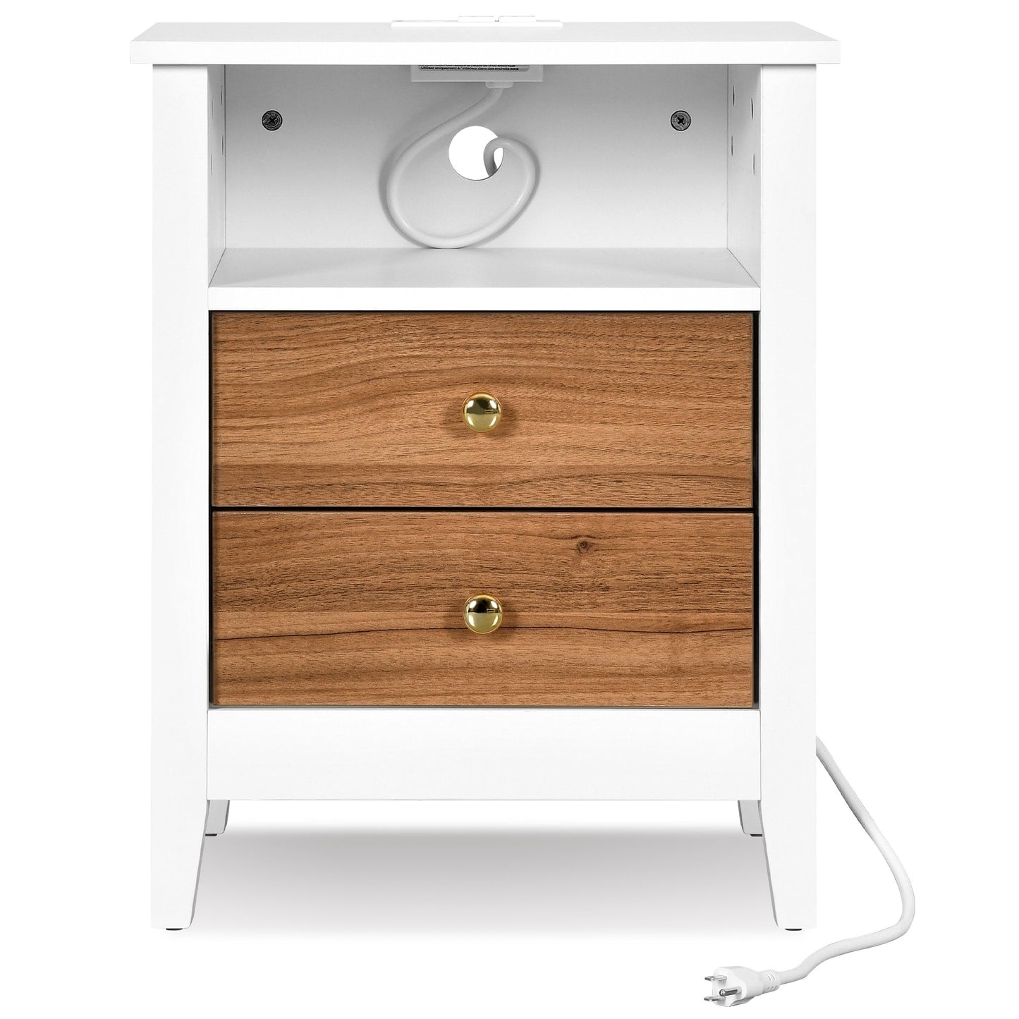 Ensemble de 2 tables de chevet avec station de recharge, table d'appoint avec 2 tiroirs, ports USB et prises, pour lit.