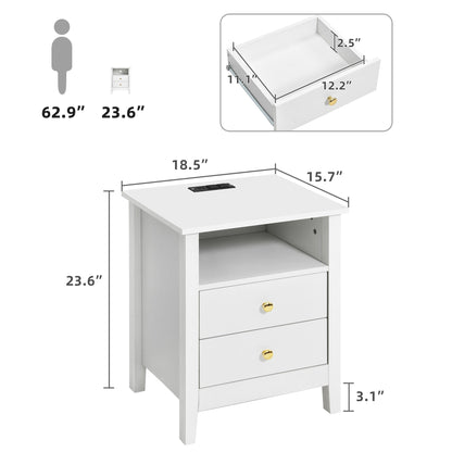 Ensemble de 2 tables de chevet avec station de recharge, table d'appoint avec 2 tiroirs, ports USB et prises, pour lit.