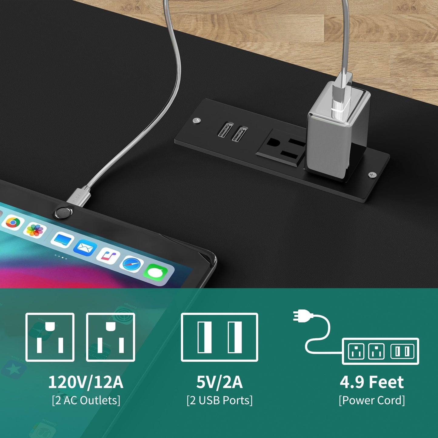 Ensemble de 2 tables de chevet avec station de recharge, table d'appoint avec 2 tiroirs, ports USB et prises, pour lit.