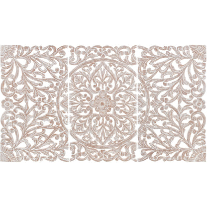 Norma - Tableau mural en bois naturel à motifs floraux, sculpté à la main, 3 panneaux, 122 x 71 cm (48x28 pouces)