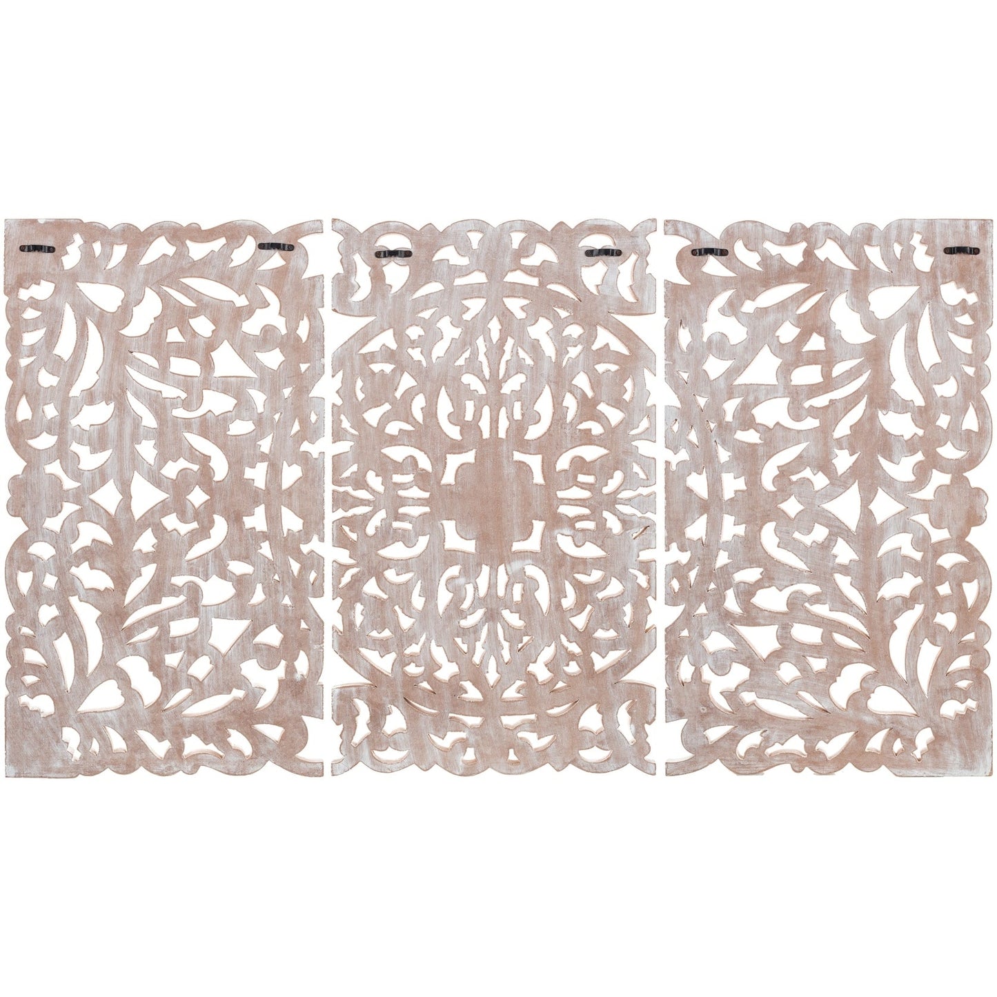 Norma - Tableau mural en bois naturel à motifs floraux, sculpté à la main, 3 panneaux, 122 x 71 cm (48x28 pouces)