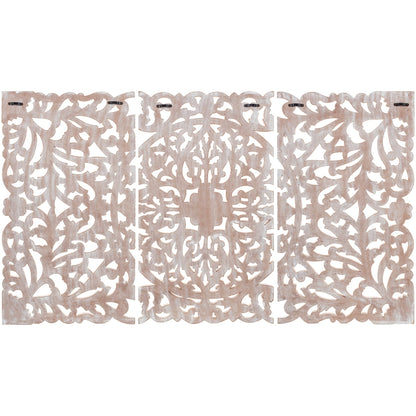 Norma - Tableau mural en bois naturel à motifs floraux, sculpté à la main, 3 panneaux, 122 x 71 cm (48x28 pouces)