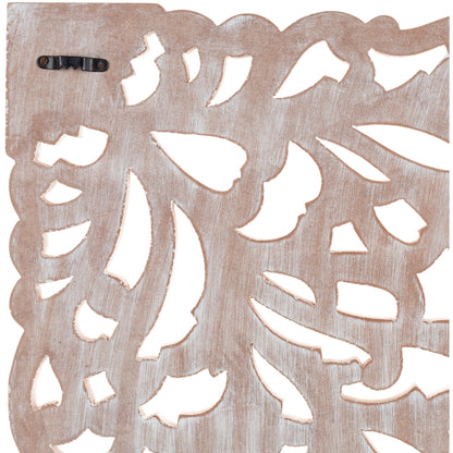Norma - Tableau mural en bois naturel à motifs floraux, sculpté à la main, 3 panneaux, 122 x 71 cm (48x28 pouces)